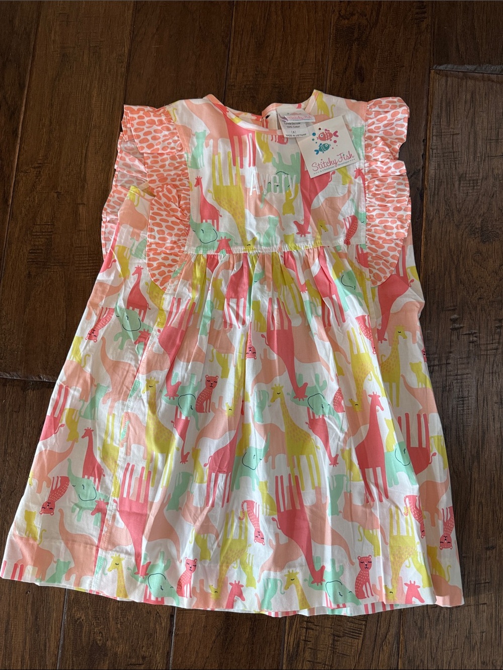 Cute Multicolor Animal Print Flutter-Sleeve Kids Dress -